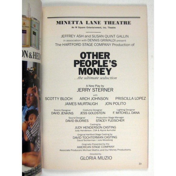 Other People's Money Playbill February 1990 Theatre James Murtaugh Scotty Bloch - Picture 5 of 8